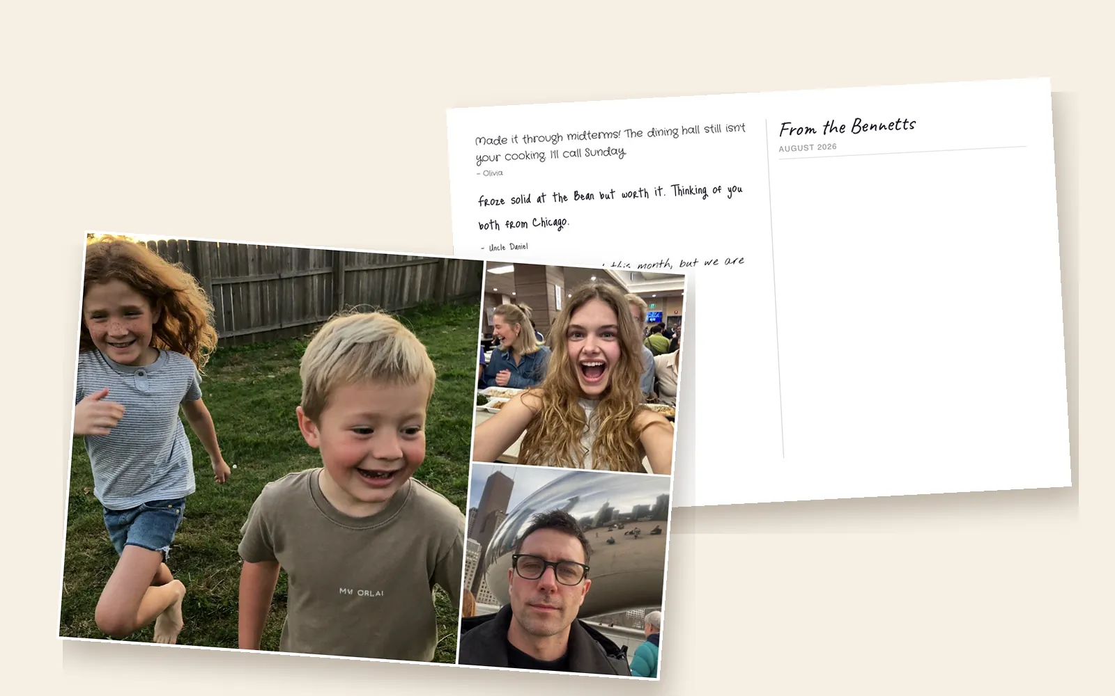 Best postcard apps compared: a real FamilyLetter 4 × 6 photo postcard, photo side and message side