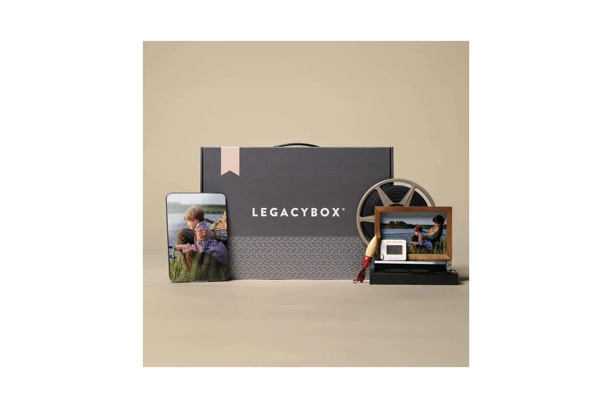 A Legacybox digitising kit box for sending in old videotapes, film reels and photographs