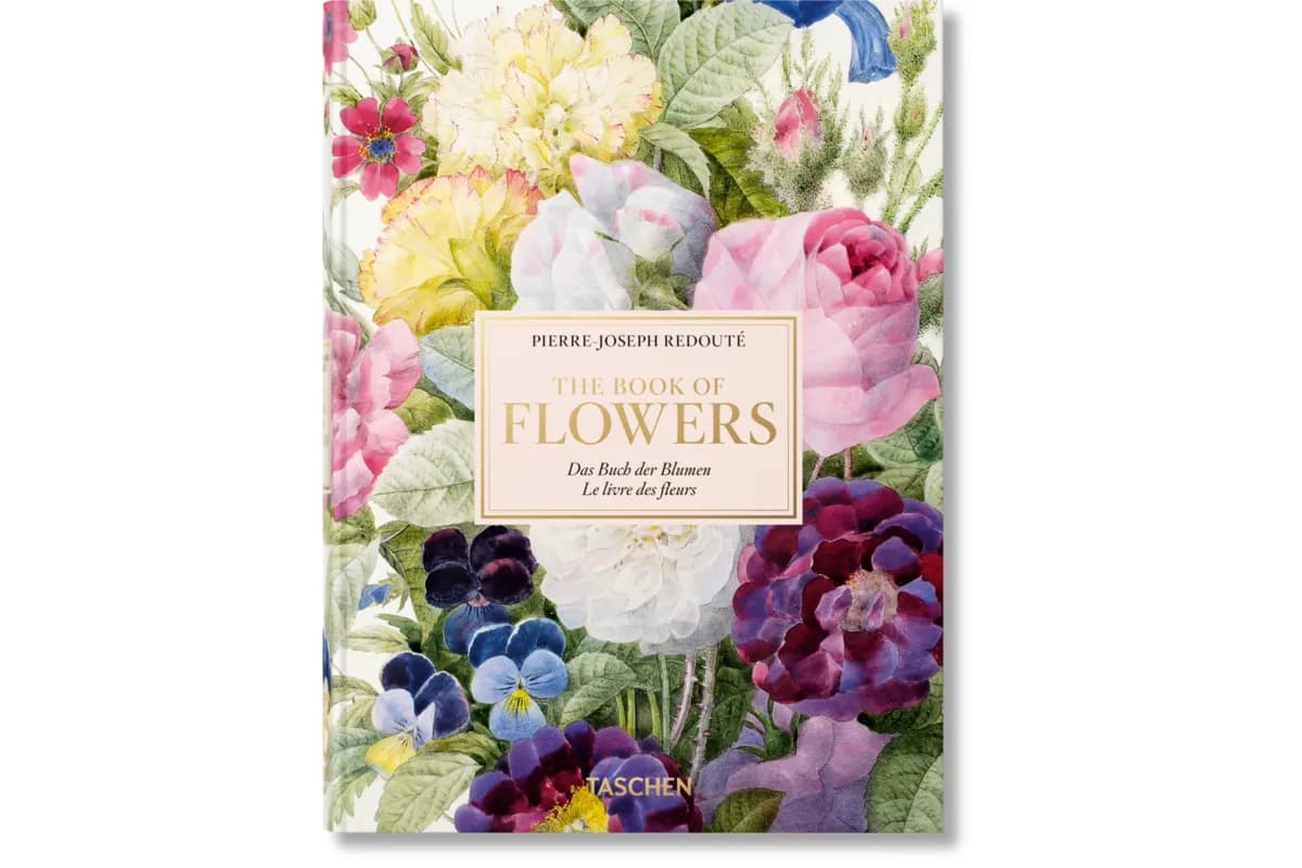 A hardback book of Redouté botanical flower illustrations from Taschen's 45th anniversary series