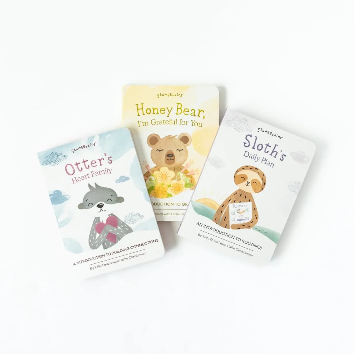 A set of three illustrated board books with fox, otter and sloth characters