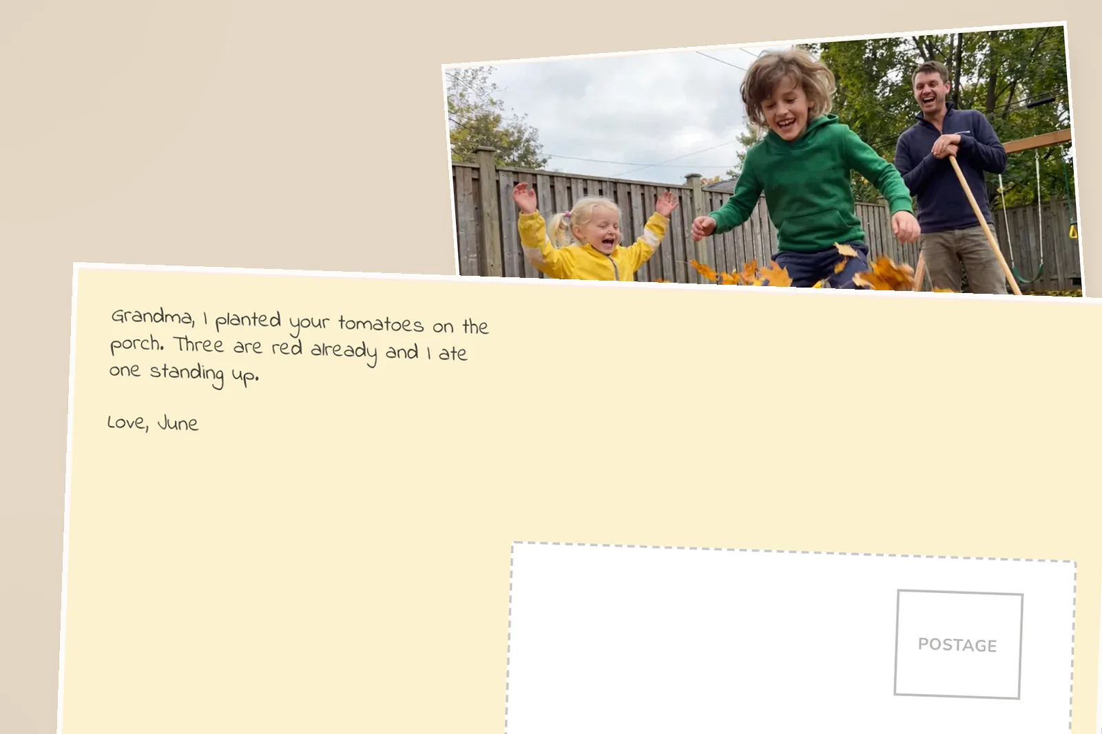 What to write on a postcard: the back of a photo postcard with a short message to Grandma