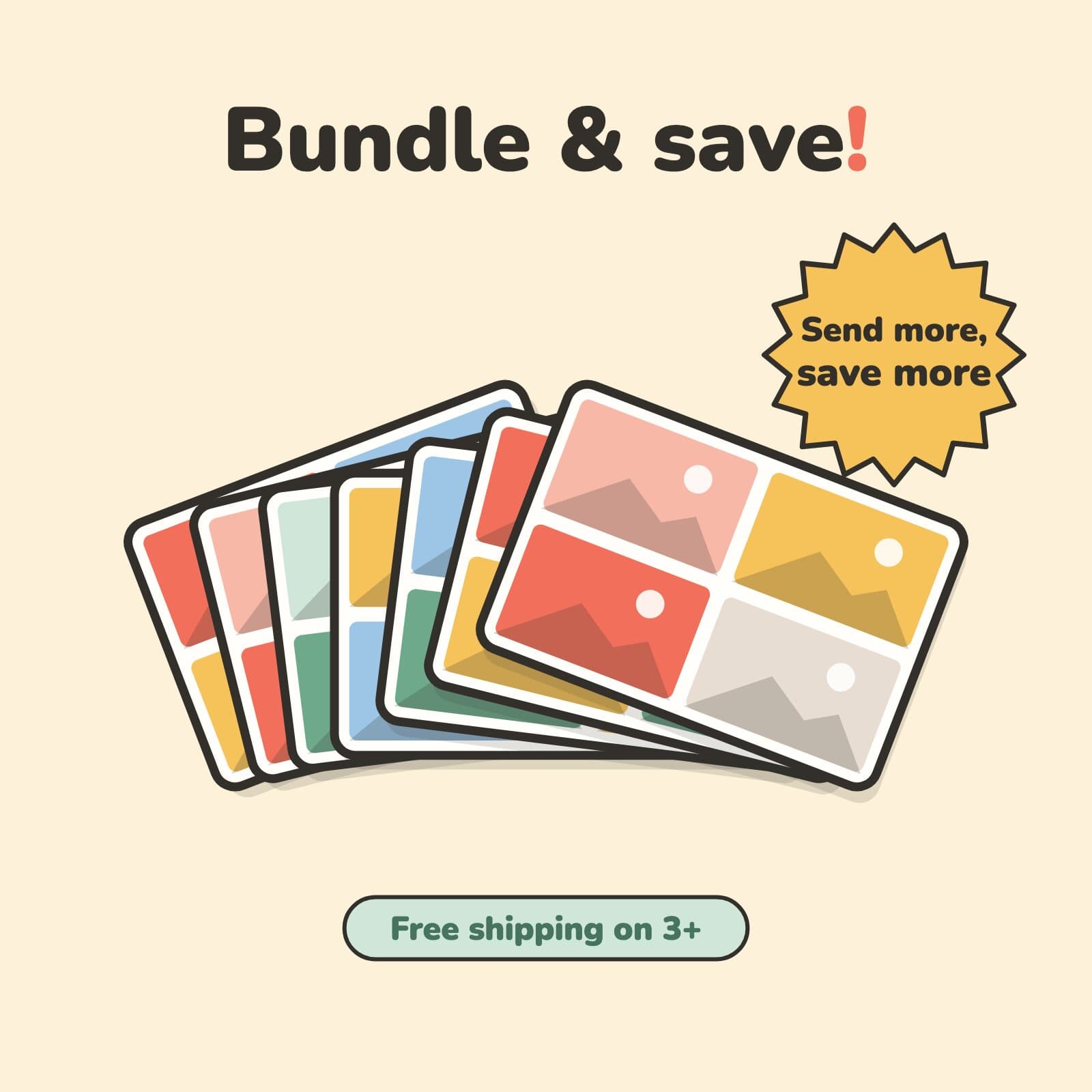 Bundle and save: send more postcards and save more, with free shipping on 3 or more