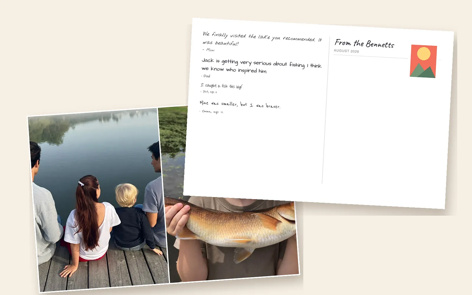 How much is a postcard stamp: a real 4 × 6 FamilyLetter photo postcard and its message side with a stamp in the corner